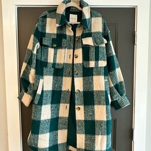 Avec Les Filles Forest and Cream Plaid Coat